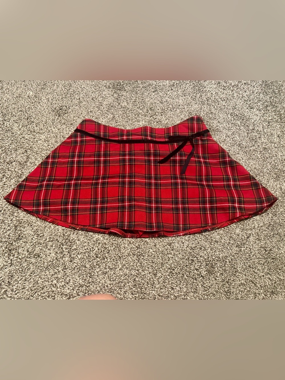Hollister Red Plaid Mini Skirt with Black Waist Tie